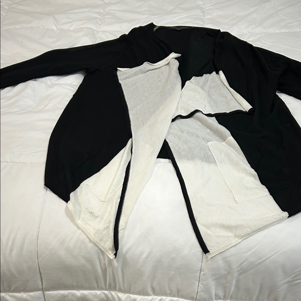 Black and White Open-Front Women's Sweater Cardigan
